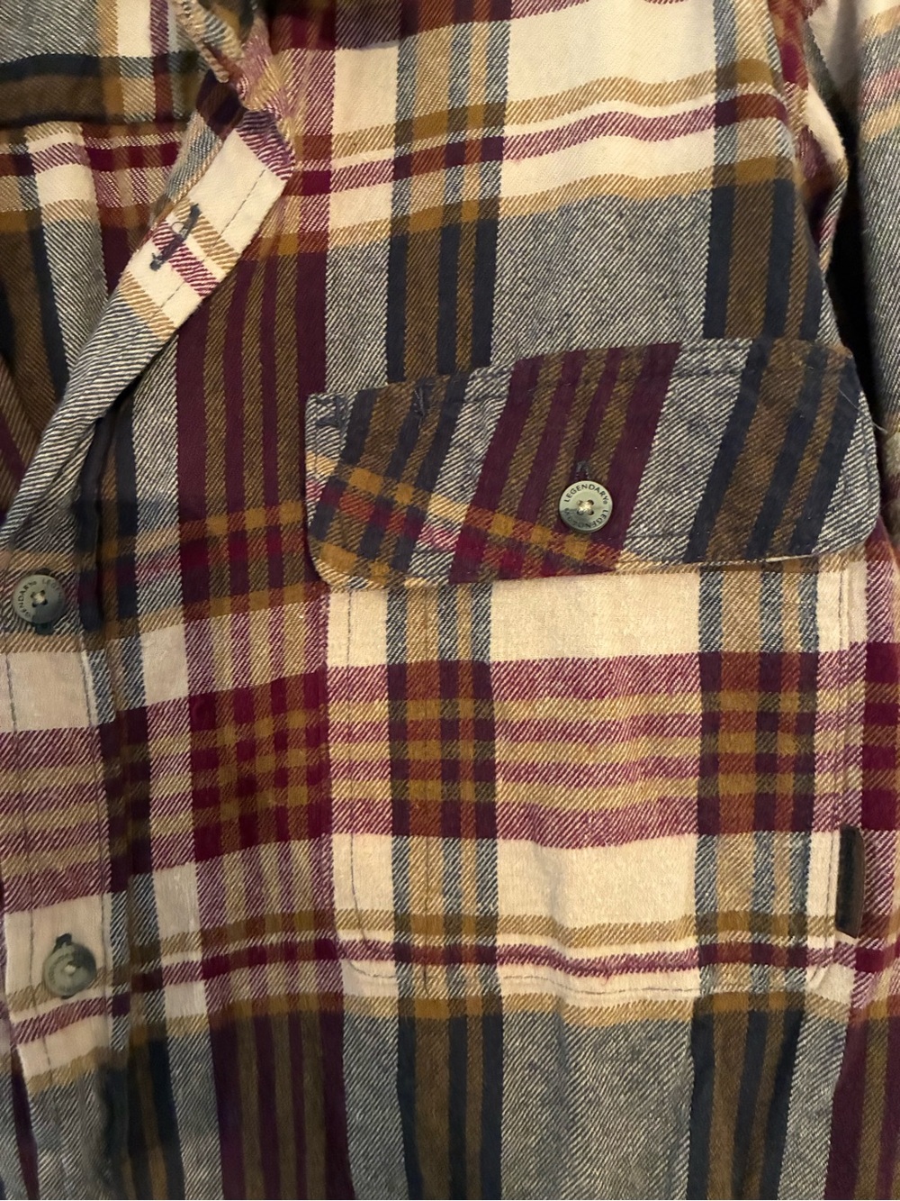 Men’s Legendary Whitetails Plaid Button-Down Flannel in Cream, Burgundy & Gray - Picture 3 of 5